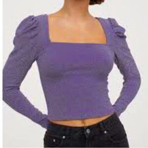 Divided Puff Sleeve Sparkle Top! Gorgeous